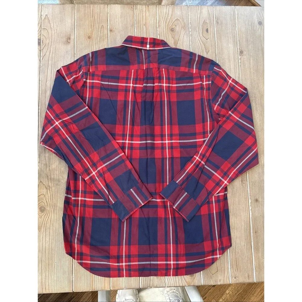 J. Crew Tartan Plaid Red Blue Button-Down Men’s Long Sleeve Shirt Red XL